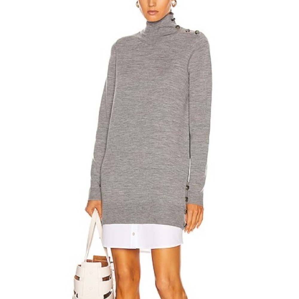 Veronica Beard Soval Mixed Media Wool Sweater Dress Size Small S Grey Melange